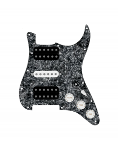 920D Custom HSH Loaded Pickguard for Stratocaster With Uncovered Smoothie Humbuckers, White Texas Vintage Pickups, Black Pearl Pickguard, and S5W-HSH Wiring Harness