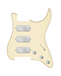 920D Custom Stadium Triple Mini Humbucker Loaded Pickguard for Strat With 7-Way Switching, Aged White Pickguard, and Chrome Knobs
