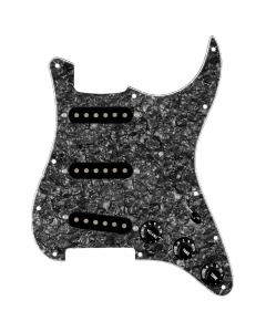 920D Custom Texas Grit Loaded Pickguard for Strat With Black Pickups and Knobs, Black Pearl Pickguard, and S5W-BL-V Wiring Harness