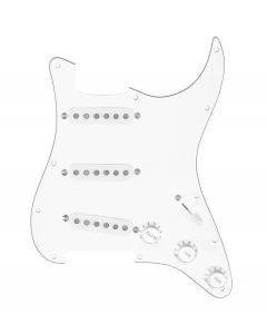 920D Custom Texas Growler Loaded Pickguard for Strat With White Pickups, White Pickguard, and S5W-BL-V Wiring Harness