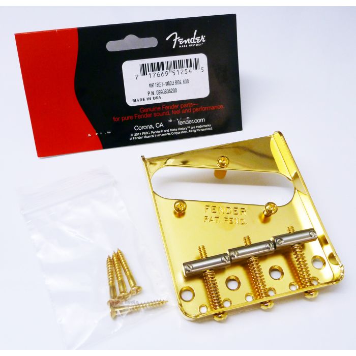 Genuine Fender Telecaster Tele American Vintage GOLD Bridge Plate w/ 3-Saddle