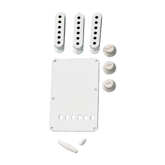 Genuine Fender WHITE Stratocaster/Strat Accessory Kit - BackPlate, Knobs, Covers