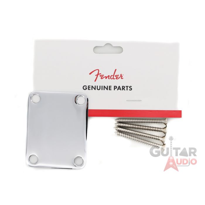 Genuine Fender "Vintage Style" 4-Bolt Plain Neck Plate with Screws - CHROME