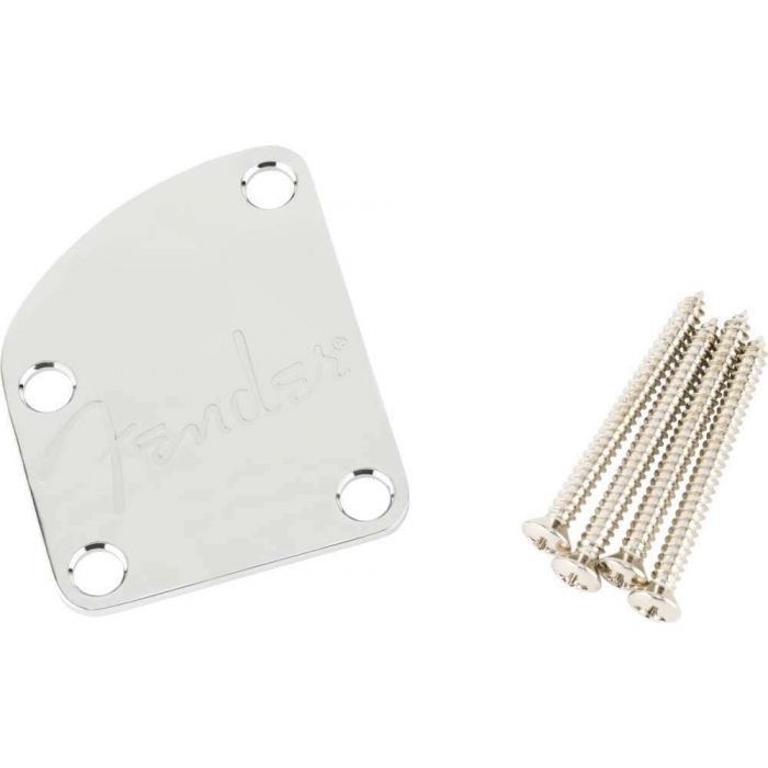 Genuine Fender Deluxe Series 4-Bolt Contoured Logo Neck Plate - CHROME