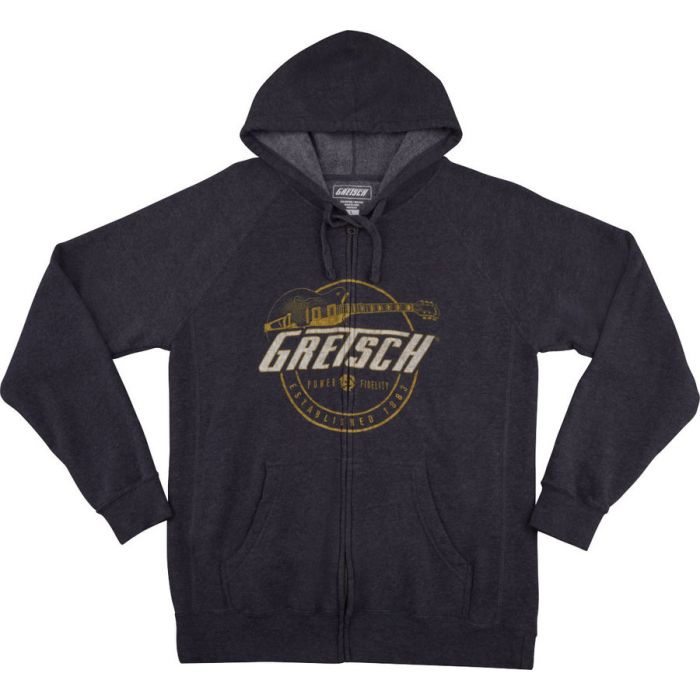 Gretsch Guitars Power & Fidelity Zip-Up Hoodie Sweatshirt, Grey, XXL, 2XL