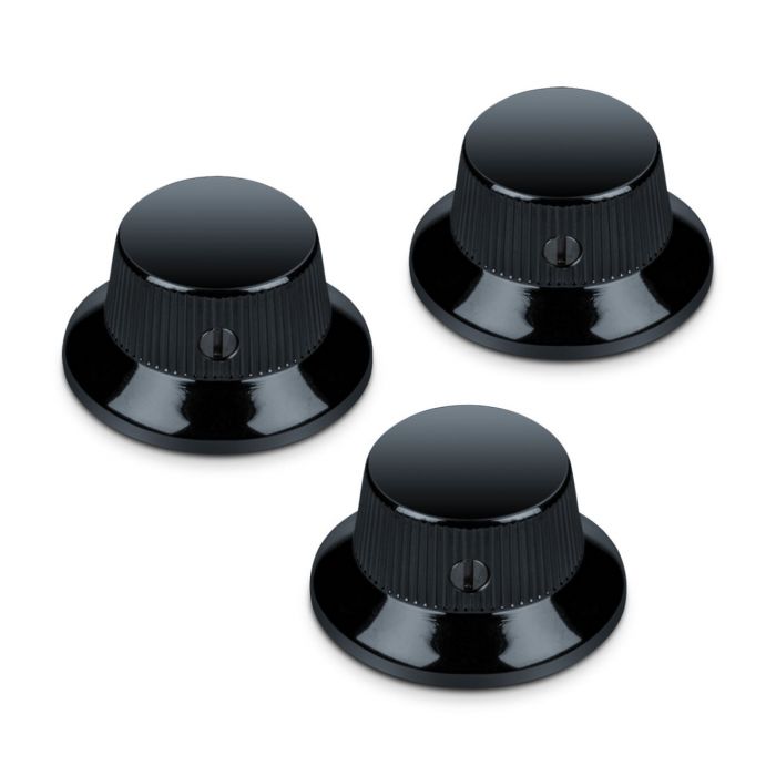 Schaller Germany Set of (3) Metal Strat/Stratocaster Knobs, Black, 15010400