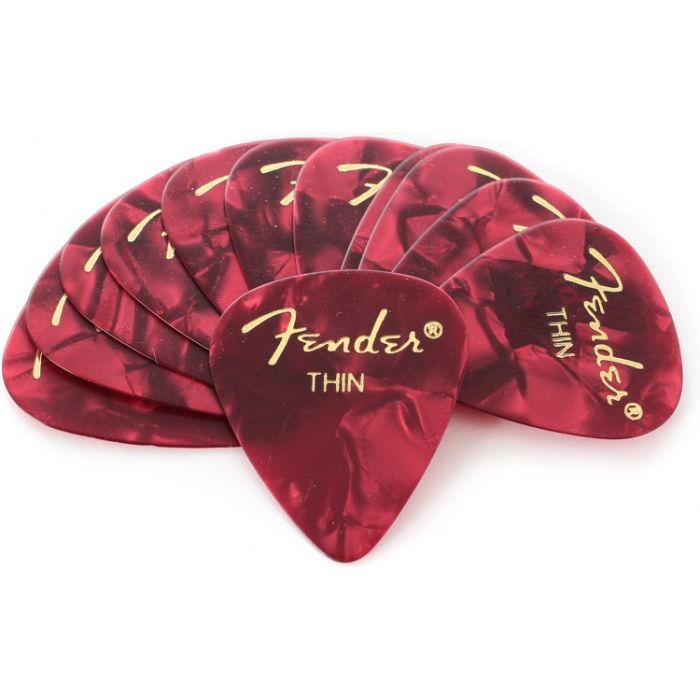 Fender 351 Premium Celluloid Guitar Picks - THIN RED MOTO - 12-Pack (1 Dozen)