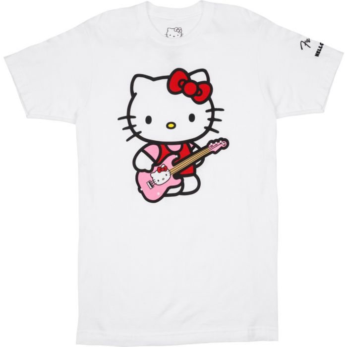 Fender X Hello Kitty Official Sleeve Hit Logo Tee/T-Shirt, White, SMALL (S)