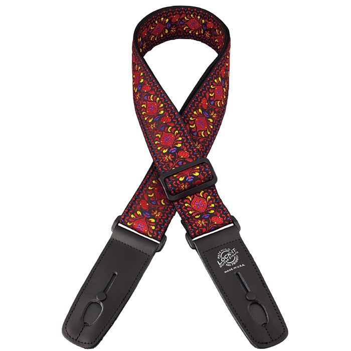 Lock-It Retro Vintage 2" Guitar Strap, Moroccan Twist Red, LIS-061-MT