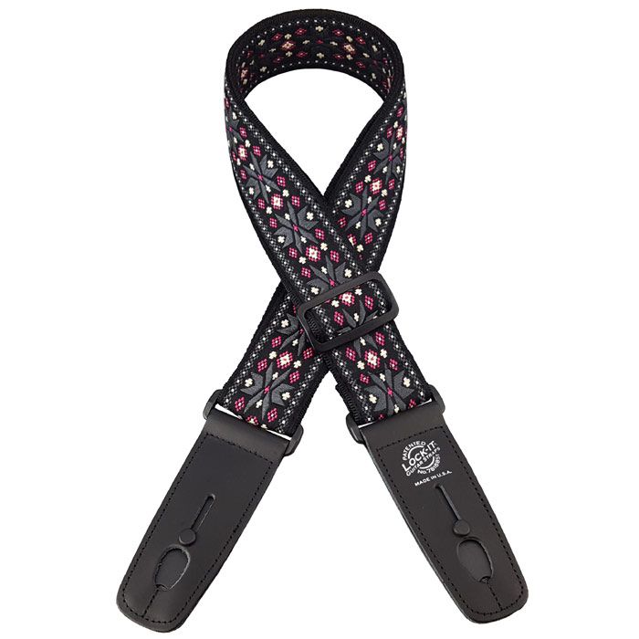 Lock-It Retro Vintage 2" Guitar Strap, Defender Grey/Pink, LIS-072-DR