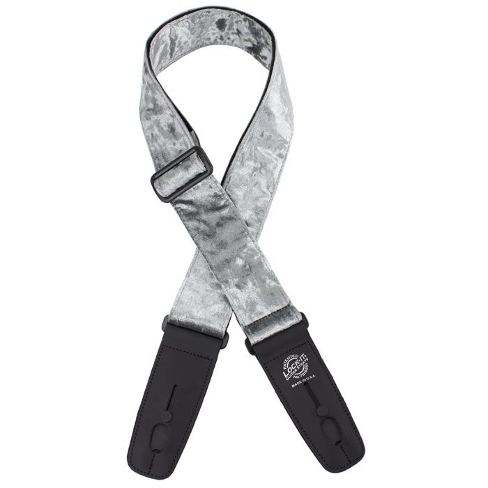 Lock-It Casino Lounge Crushed Velvet Locking Technology 2" Guitar Strap, SILVER