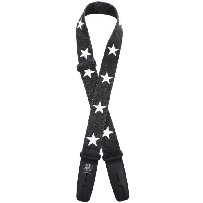 Lock-It Designer Series 2" Guitar Strap - Cotton Black/White Star