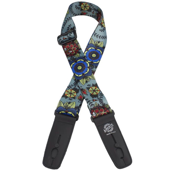 Lock-It Poly Plush Series Guitar Strap, 2" Wide - Blue Flowers