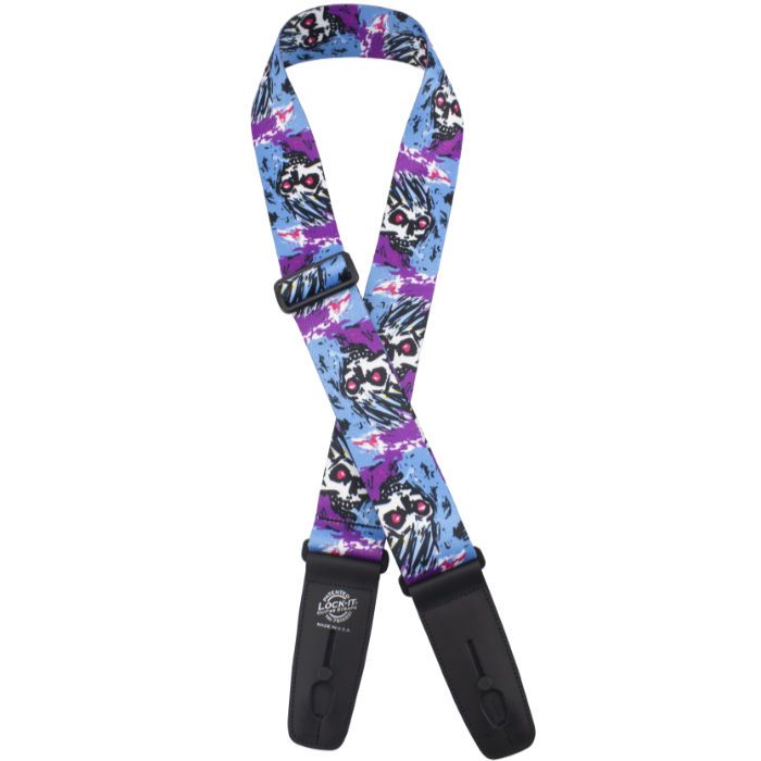 Lock-It Poly Plush Series Guitar Strap, 2" Wide - Blue Violet Skulls