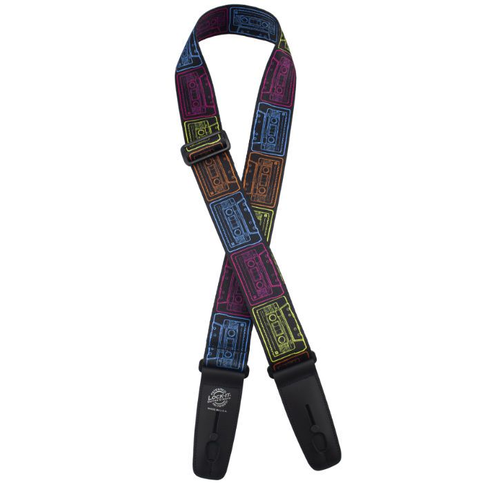 Lock-It Poly Plush Series Guitar Strap, 2" Wide - Vivid Cassettes