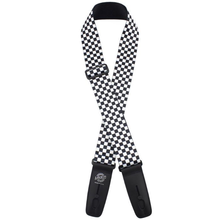 Lock-It Poly Plush Series Guitar Strap, 2" Wide - Black/White Checkered