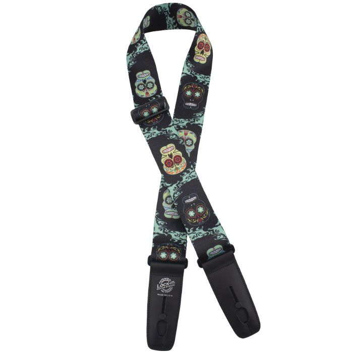 Lock-It Poly Plush Series Guitar Strap, 2" Wide - Sugar Skulls