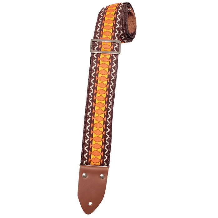 Henry Heller Vintage Deluxe Reissue Guitar Strap, Jacquard Brown/Orange - HVDX-03