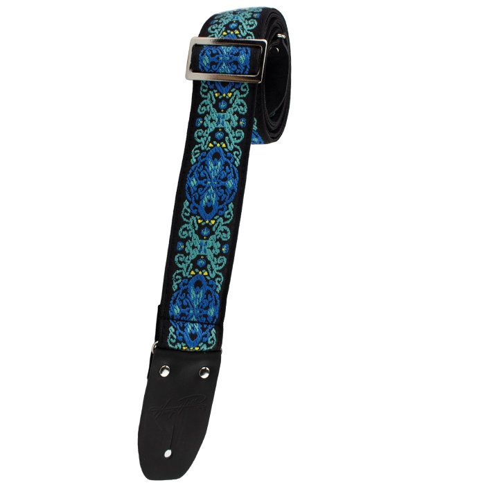 Henry Heller Vintage Reissue Guitar Strap, Jacquard Blue/Green, HJQ2-45