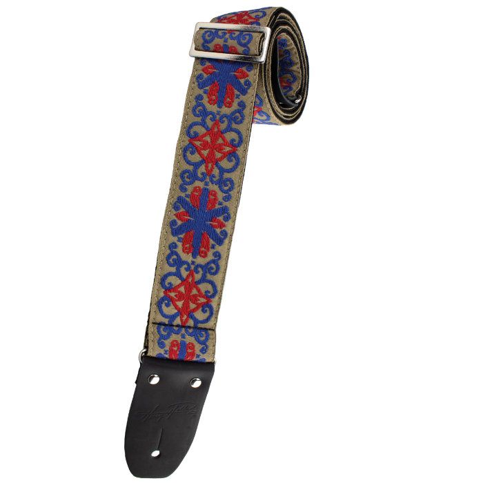 Henry Heller Vintage Reissue Guitar Strap, Jacquard Tan/Blue, HJQ2-44