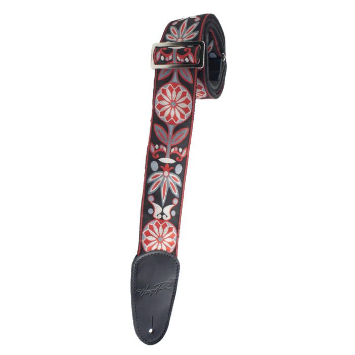 Henry Heller Vintage Jacquard Deluxe Guitar Strap, Red Blossom, HJQ2DX-39