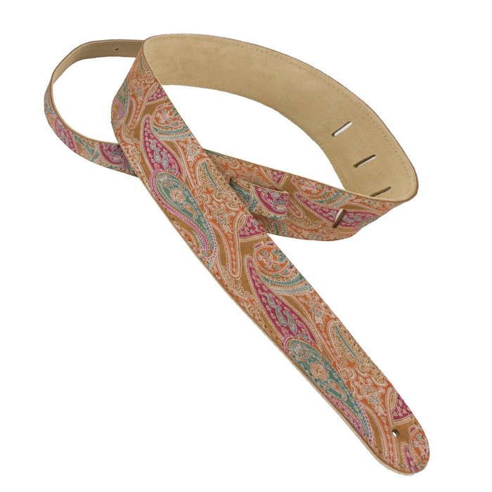 Henry Heller Leather Series, 2.5" Wide Leather Guitar Strap, Capri Paisley Tan