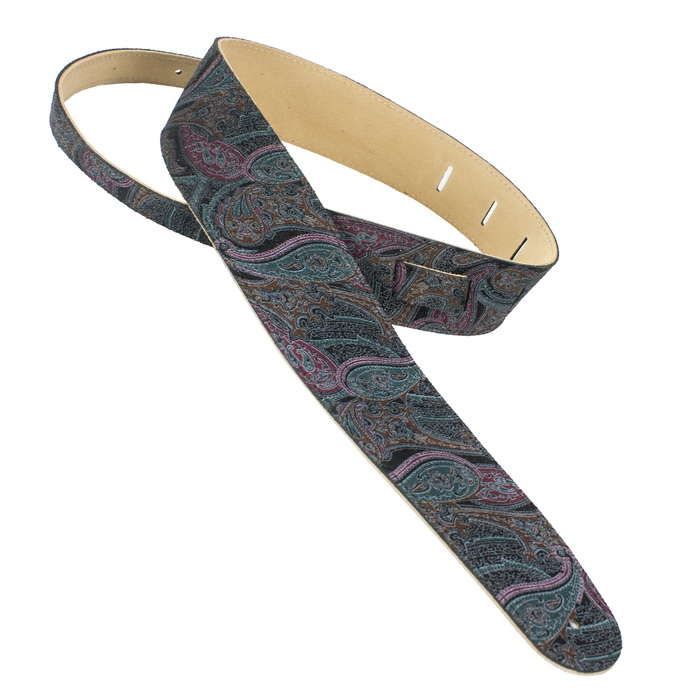 Henry Heller Leather Series, 2.5" Wide Leather Guitar Strap, Capri Paisley Black