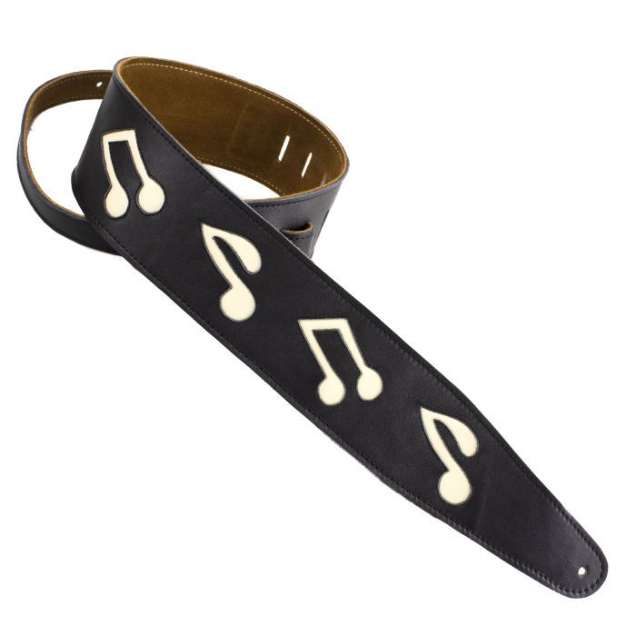 Henry Heller Leather Series, 3" Wide Guitar Strap, Black with White Music Notes