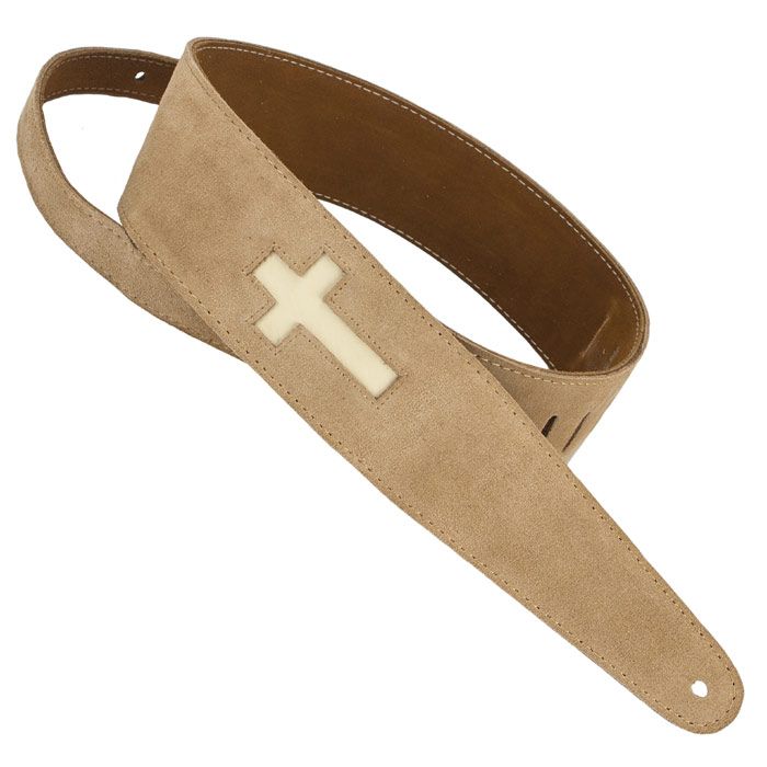 Henry Heller Leather Series, 2.5" Wide Guitar Strap, Tan Capri Suede with Cross