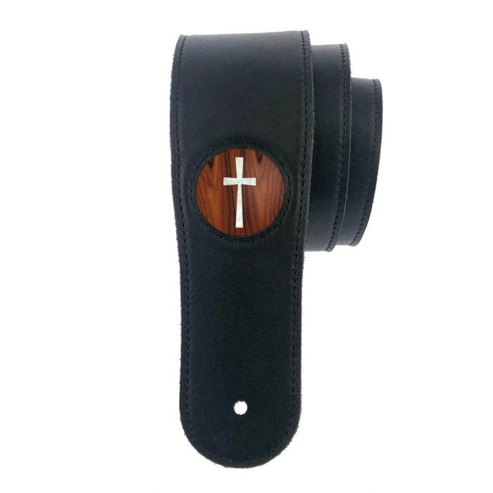 Thalia Black Leather Guitar Strap with Rosewood Pearl Cross Inlay