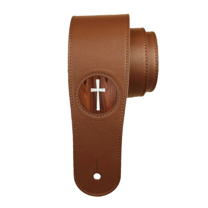 Thalia Brown Leather Guitar Strap with Rosewood Pearl Cross Inlay