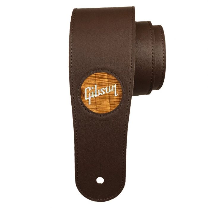 Thalia X Gibson Chocolate Italian Leather Guitar Strap w/Hawaiian Koa Pearl Logo