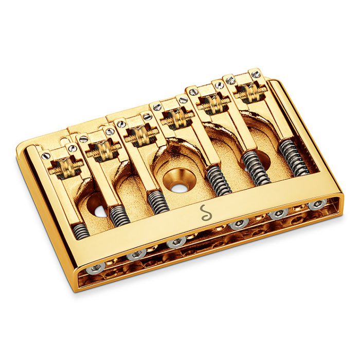 Schaller Germany 3D6 6-String Flatmount Roller Guitar Bridge, GOLD 12120500