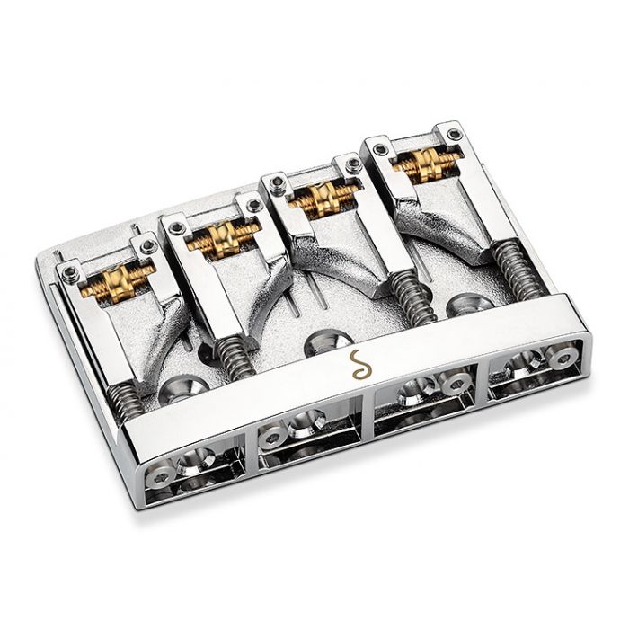 Schaller Germany 3D4 4-String Flatmount Roller Bass Bridge, CHROME 12130200