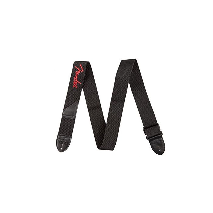 Genuine Fender 2" Black Poly Adjustable Guitar Strap with Red Fender Logo