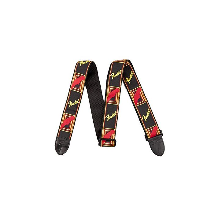 Genuine Fender 2" Monogrammed Adjustable Guitar Strap w/ Logo, Black/Yellow/Red