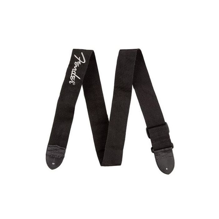 Genuine Fender 2" Poly-Webbing Adjustable Black Guitar Strap with White Logo