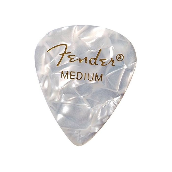 Fender 351 Premium Celluloid Guitar Picks - MEDIUM, WHITE MOTO 12-Pack (1 Dozen)