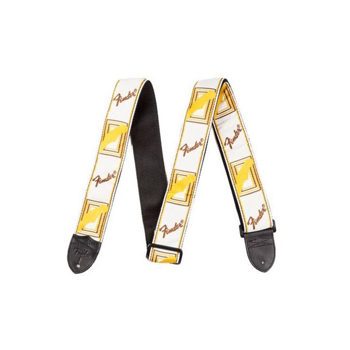 Genuine Fender 2" Monogrammed Adjustable Guitar Strap w/Logo, White/Brown/Yellow