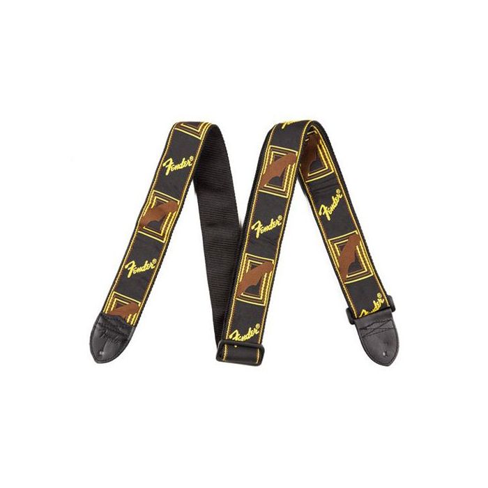 Genuine Fender 2" Monogrammed Adjustable Guitar Strap w/Logo, Black/Yellow/Brown