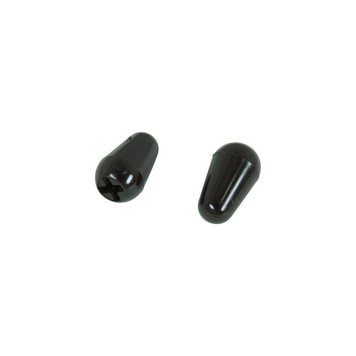 Genuine Fender BLACK Plastic Strat Guitar Pickup Switch Tips Knobs - 2 Pack