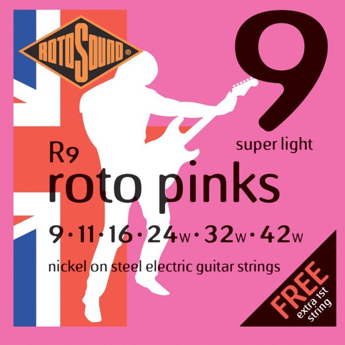 Rotosound Roto Pinks Nickel on Steel Electric Guitar Strings R9 SUPER LIGHT 9-42