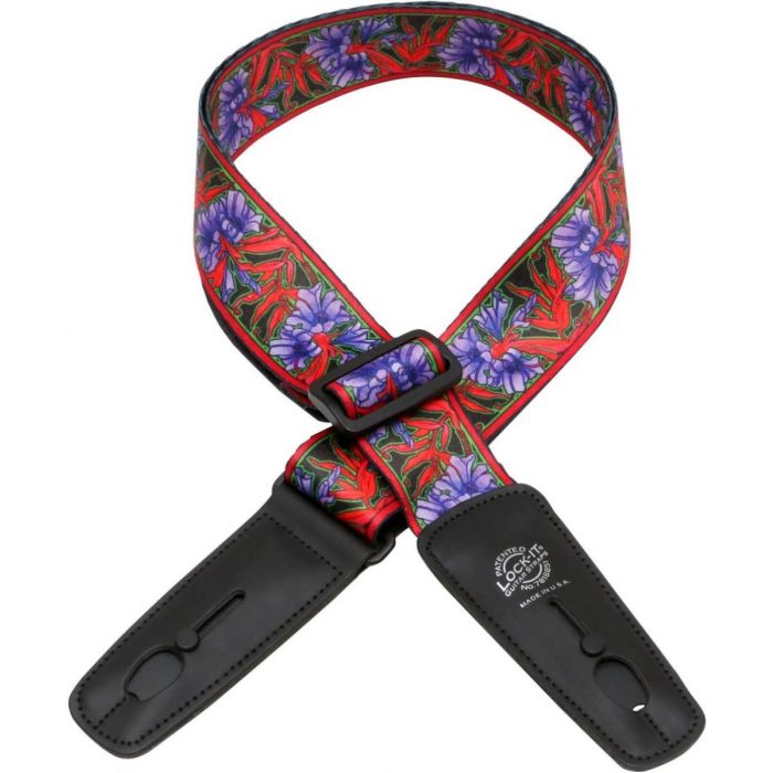 Lock-It Bob Masse Rock Art Leather End Guitar Strap- Purple Flowers, LIS-032-BM2