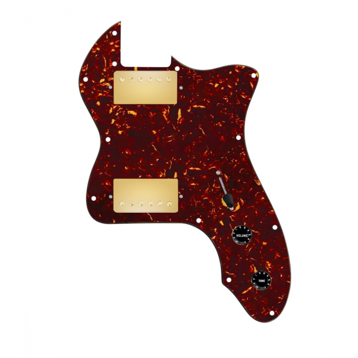 920D Custom 72 Thinline Tele Loaded Pickguard With Gold Cool Kids Humbuckers, Black Knobs, and Tortoise Pickguard