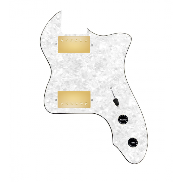 920D Custom 72 Thinline Tele Loaded Pickguard With Gold Roughneck Humbuckers, Black Knobs, and White Pearl Pickguard