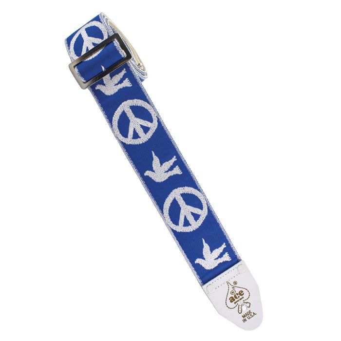 D'Andrea ACE 6 Vintage Reissue Peace Doves Blue Adjustable 2" Wide Guitar Strap