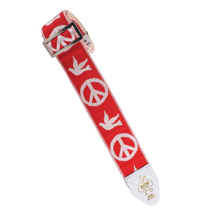 D'Andrea ACE 6 Vintage Reissue Peace Doves Red Adjustable 2" Wide Guitar Strap