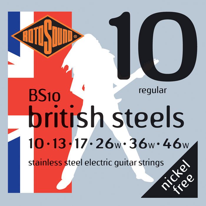 Rotosound BS10 British Steels 6-String Electric Guitar Strings, 10-46