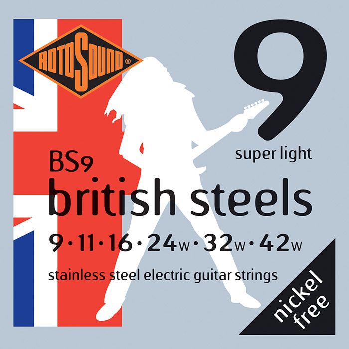 Rotosound BS9 British Steels 6-String Electric Guitar Strings, 9-42