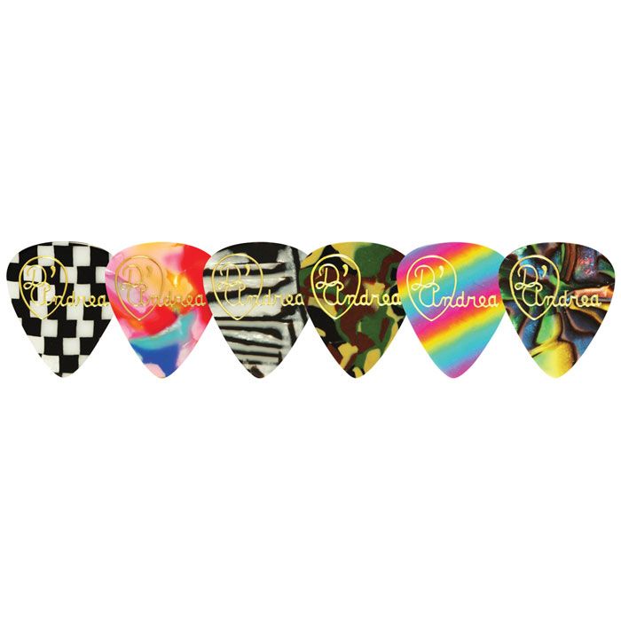 D'Andrea Multi-Color Assortment Celluloid Guitar Picks - 351 Shape, THIN, 72-PICKS